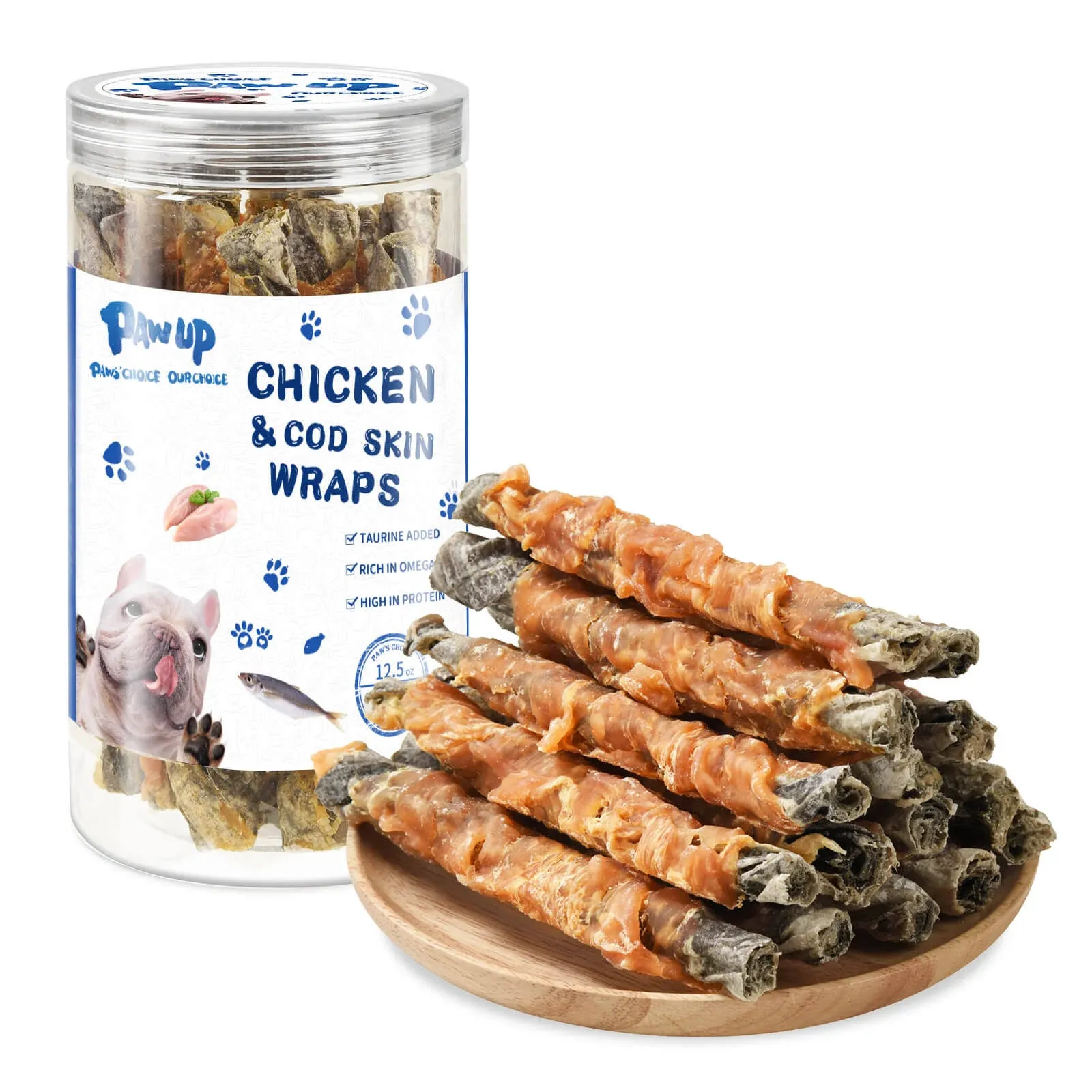 Dog Treat Chicken Wrapped Cod Skins, Training Treat for Small Dog, Healthy Chews w/Taurine, High Protein and Omega3, 12.5 oz