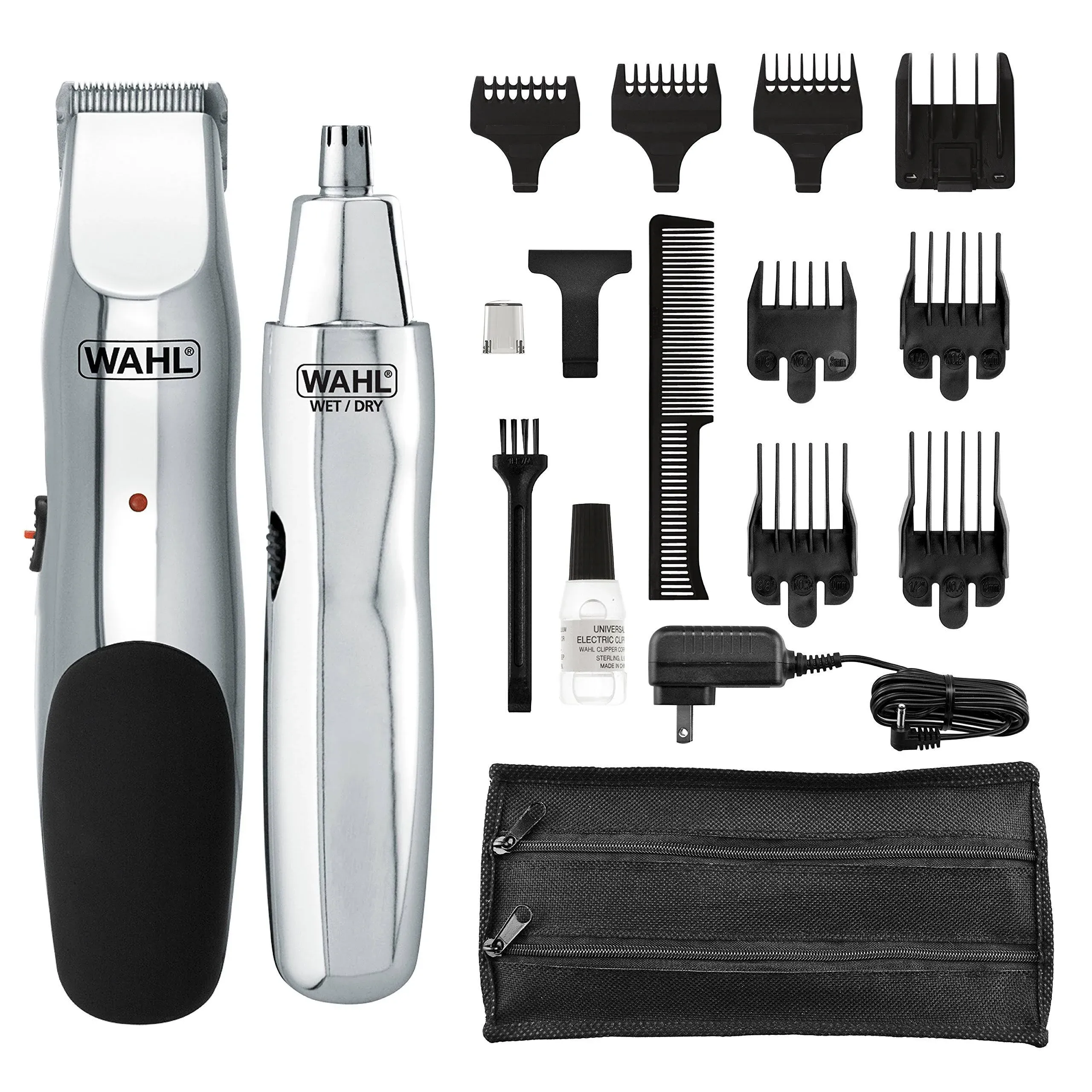 WAHL Groomsman Rechargeable Beard Trimmer kit for Mustaches, Nose Hair, and Light Detailing and Grooming with Bonus Wet/Dry Electric Nose Trimmer – Model 5622v