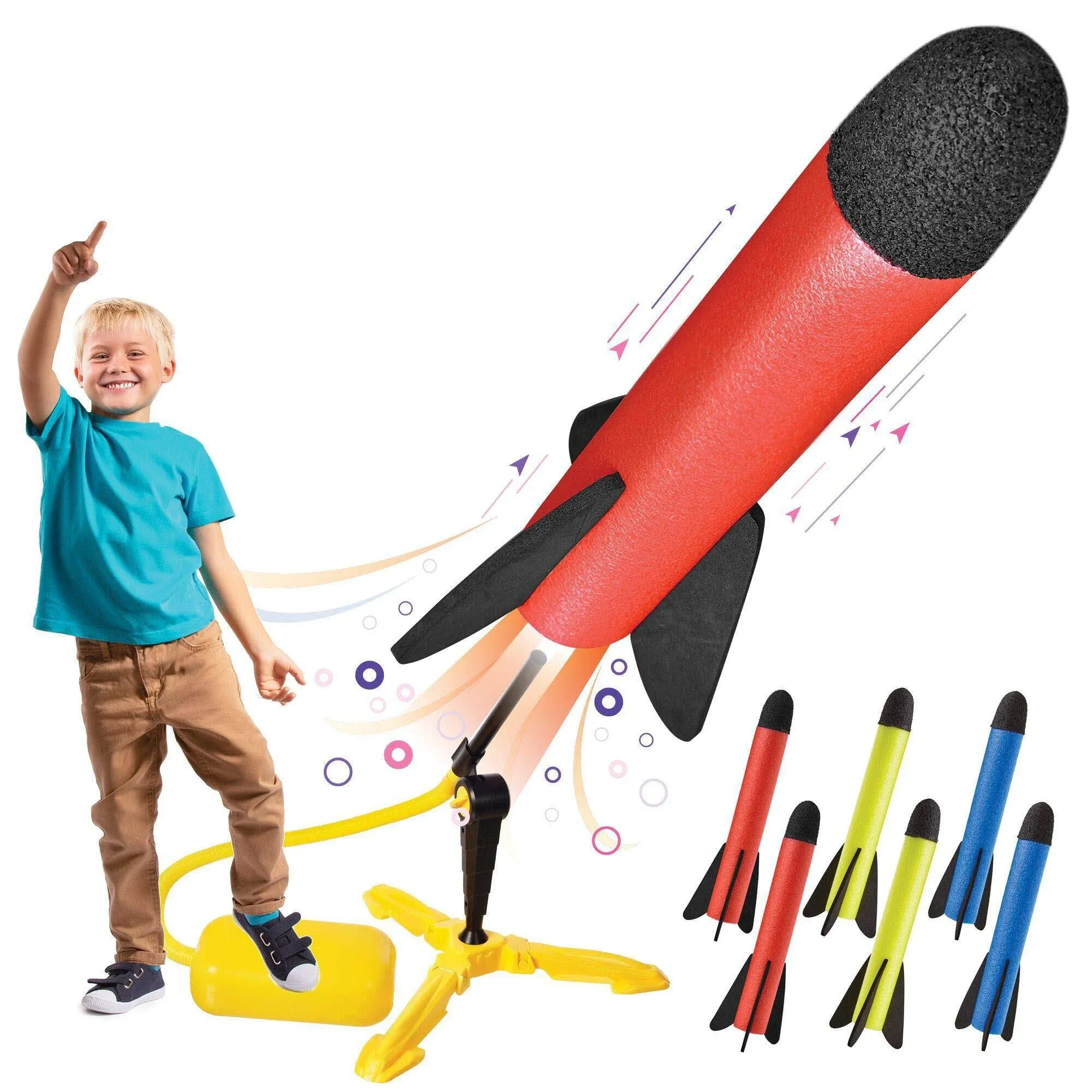 Toy Rocket Launcher for Kids – Shoots Up to 100 Feet – 6 Colorful Foam Rockets and Sturdy Launcher Stand, Stomp Launch Pad - Fun Outdoor Toy for Kids - Gift Toys for Boys and Girls Age 3+ Years Old