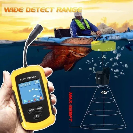 Portable Fish Finder with Hard Travel EVA Case, Handheld Fish Depth Finder Ice Kayak Shore Boat Fishing Fish Detector Device Sonar Sensor Transducer and LCD Display with Fishfinder Case