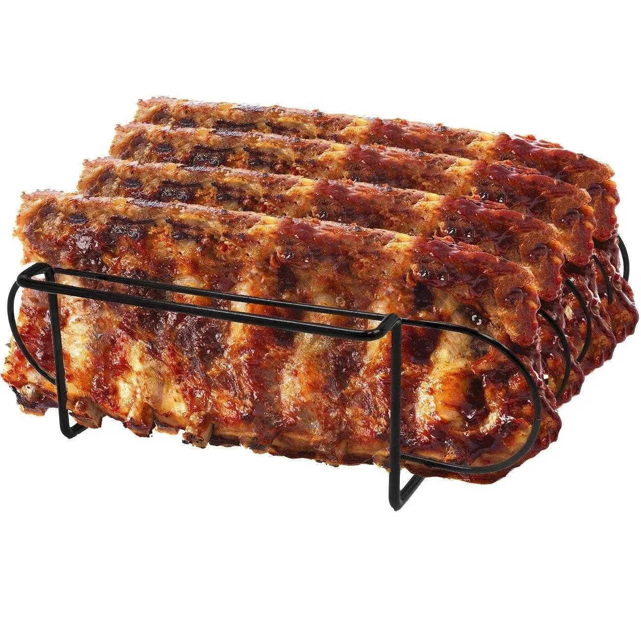 Sorbus® Non-Stick Rib Rack - Porcelain Coated Steel Roasting Stand – Holds 4 Rib Racks for Grilling & Barbecuing - Perfect BBQ Accessories for Smoker and Grill - Durable and Convenient Design (Black)