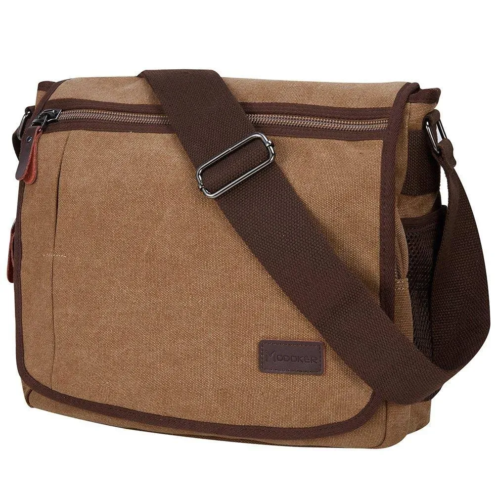  Messenger Bag for Men, 13 Inches Laptop Satchel Bags, Canvas Shoulder Brown