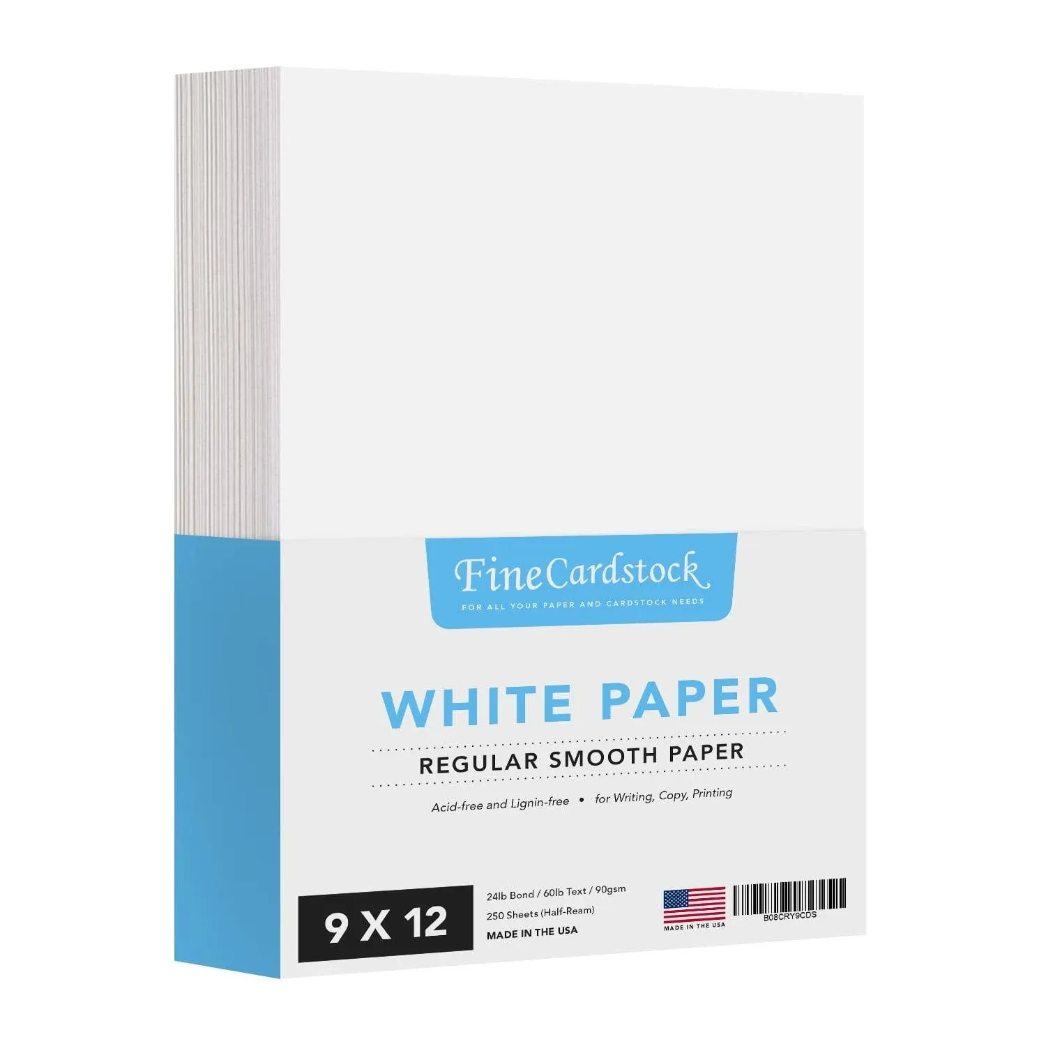 9" x 12" White Regular Paper – Multipurpose Office Paper for Copy, Printing and Writing | Inkjet and Laser Printer Compatible | 24lb Bond / 60lb Text / 90gsm – Smooth Finish | 250 Sheets per Pack