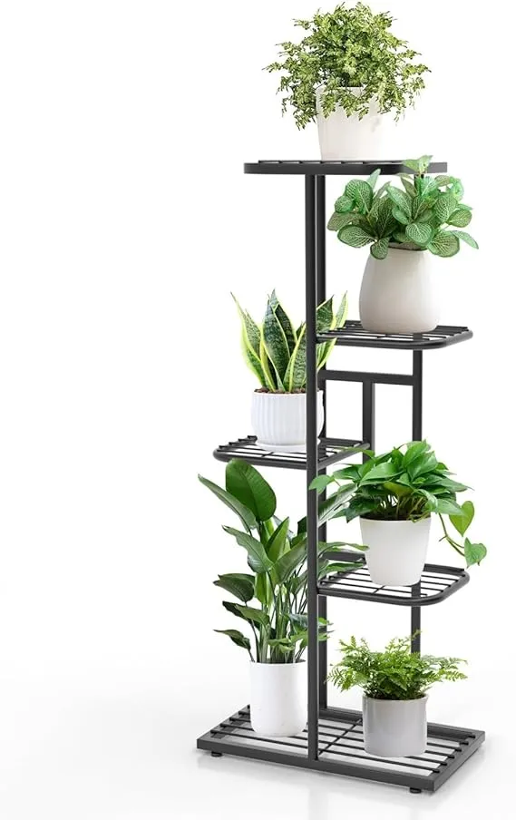 WEENINE Tall Plant Stand for Indoor Plants, 5 Tier Metal Outdoor Corner Plant Shelf Holder Flower Pots Stands for Living Room Balcony Garden (Black)