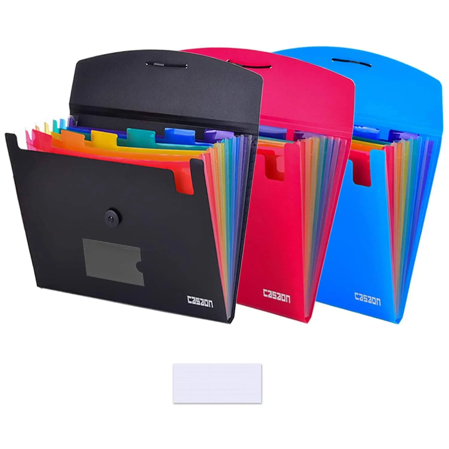 CASAON 7-Pocket Expanding File 3pcs, Plastic Expandable File Folder - Black&Blue&Red