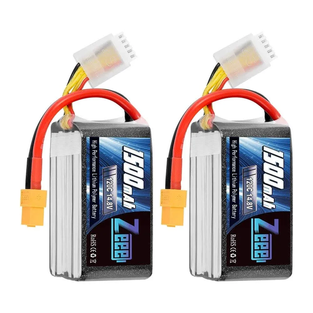 Zeee 4S Lipo Battery 1500mAh 14.8V 120C Graphene Battery with XT60 Plug for FPV RC Car RC Models(2 Pack)