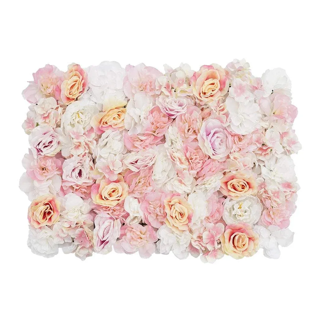 Romantic Artificial Flower Wall Screen - 60x40cm Trellis Privacy Hedge Panel for Wedding Photography - Champagne Rose