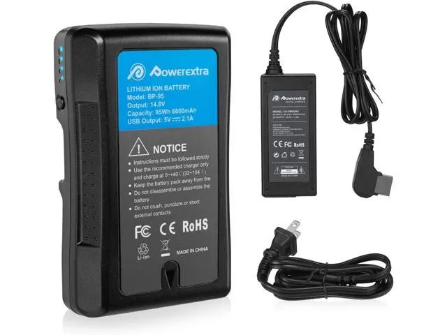 REYTRIC Upgrade 300Wh(20400mAh) V Mount/V-Lock Battery with Upgrade 5A Output D-tap Charger and D-Tap Cable