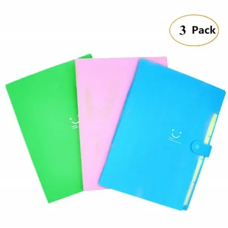 5 Pocket File Folders Plastic Expanding File Folders Accordion Document Organizer 3 Color Pack