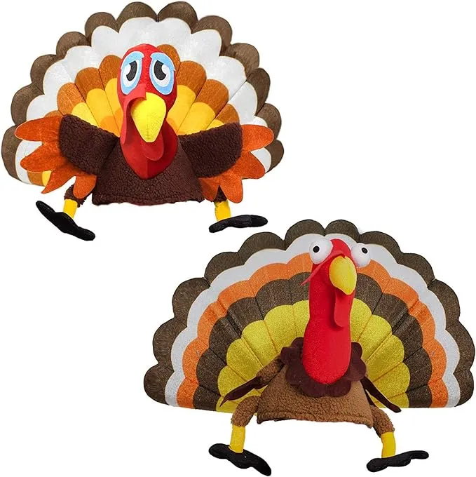 Spooktacular Creations 2 PCS Thanksgiving Turkey Hats Silly Turkey Cap for Thanksgiving Night Event Dress-up Party Role Play Carnival Cosplay Costume Accessories, Halloween Christmas Turkey Funny Hat