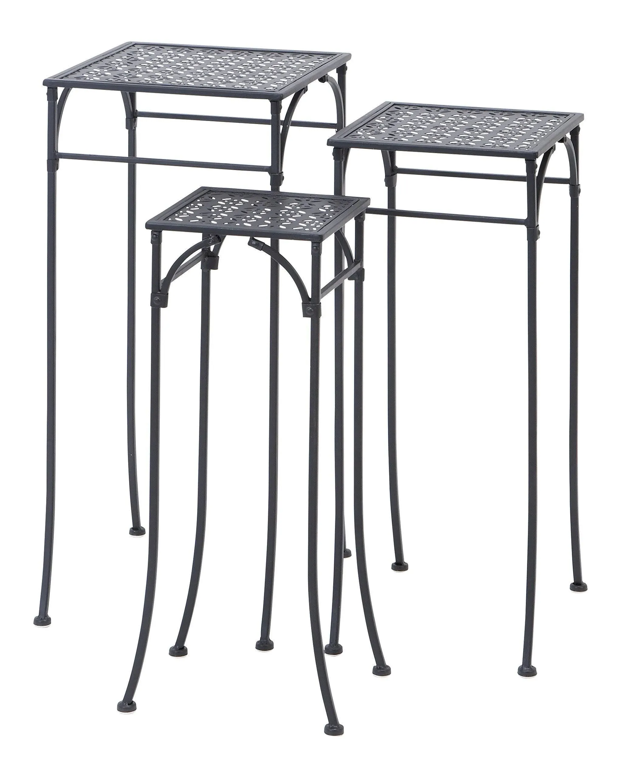 Litton Lane Plant Stand 3-Tier Square Black Iron Metal Cut Out Design (3-Pack)