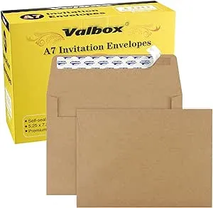 ValBox 100 Qty A7 Invitation Envelopes 5 x 7, 120gsm Brown Kraft Paper Envelopes