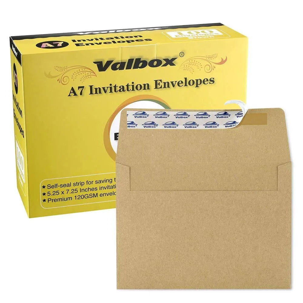 ValBox 100 Qty A7 Invitation Envelopes 5 x 7 120gsm Brown Kraft Paper Envelopes ...