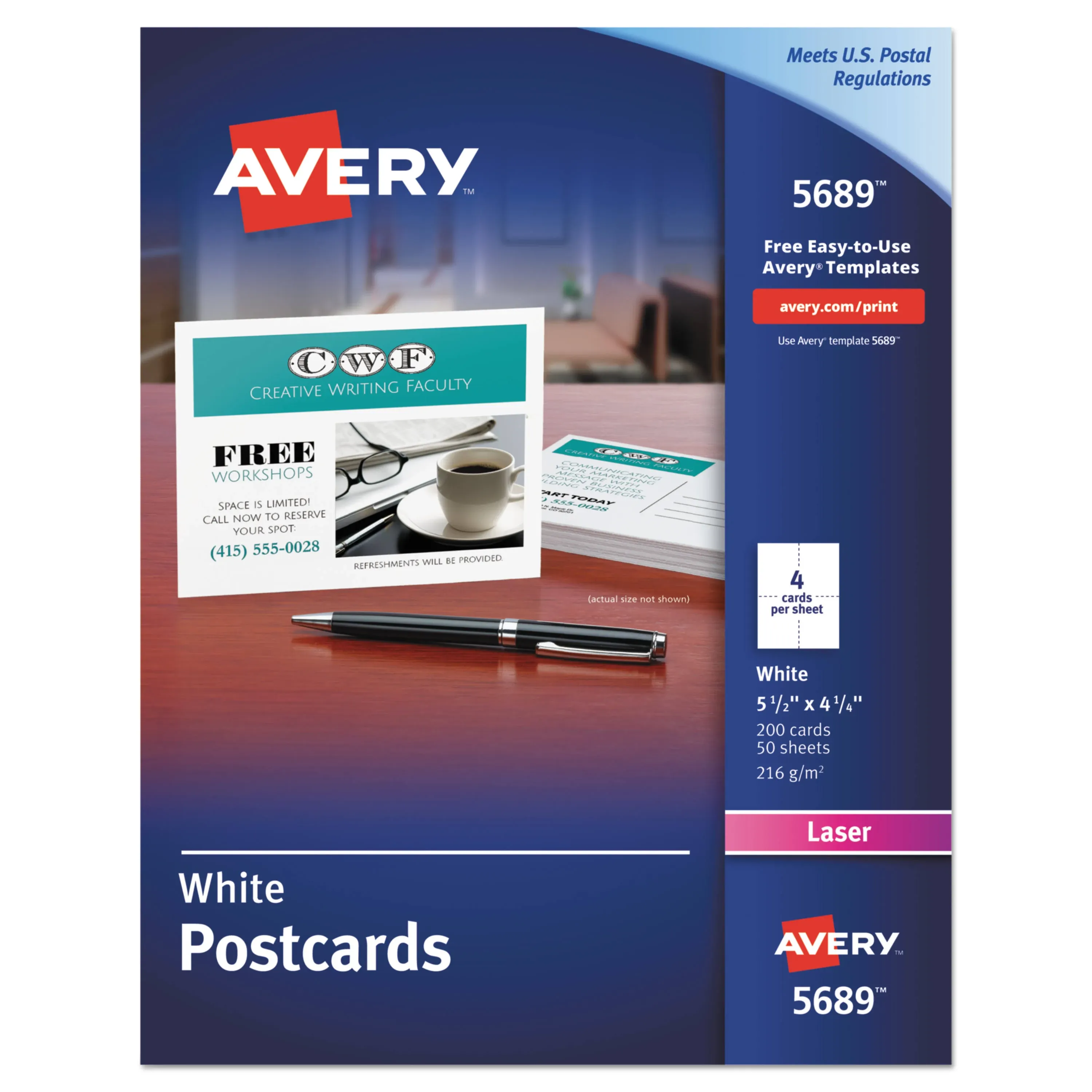 Avery Printable Postcards for Laser Printers, 4.25" x 5.5", 200 Blank Cards -- Great for Recipe Cards and Flashcards (5689)Avery Printable Postcards for Laser Printers, 4.25" x 5.5", 200 Blank Cards -- Great for Recipe Cards and Flashcards (5689)