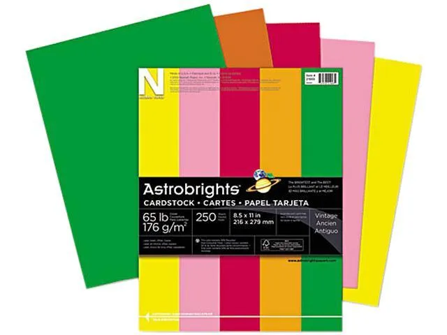 Wausau Paper 21003 Astrobrights Colored Card Stock, 65 lbs, 8-1/2 x 11, Assorted, 250 Sheets