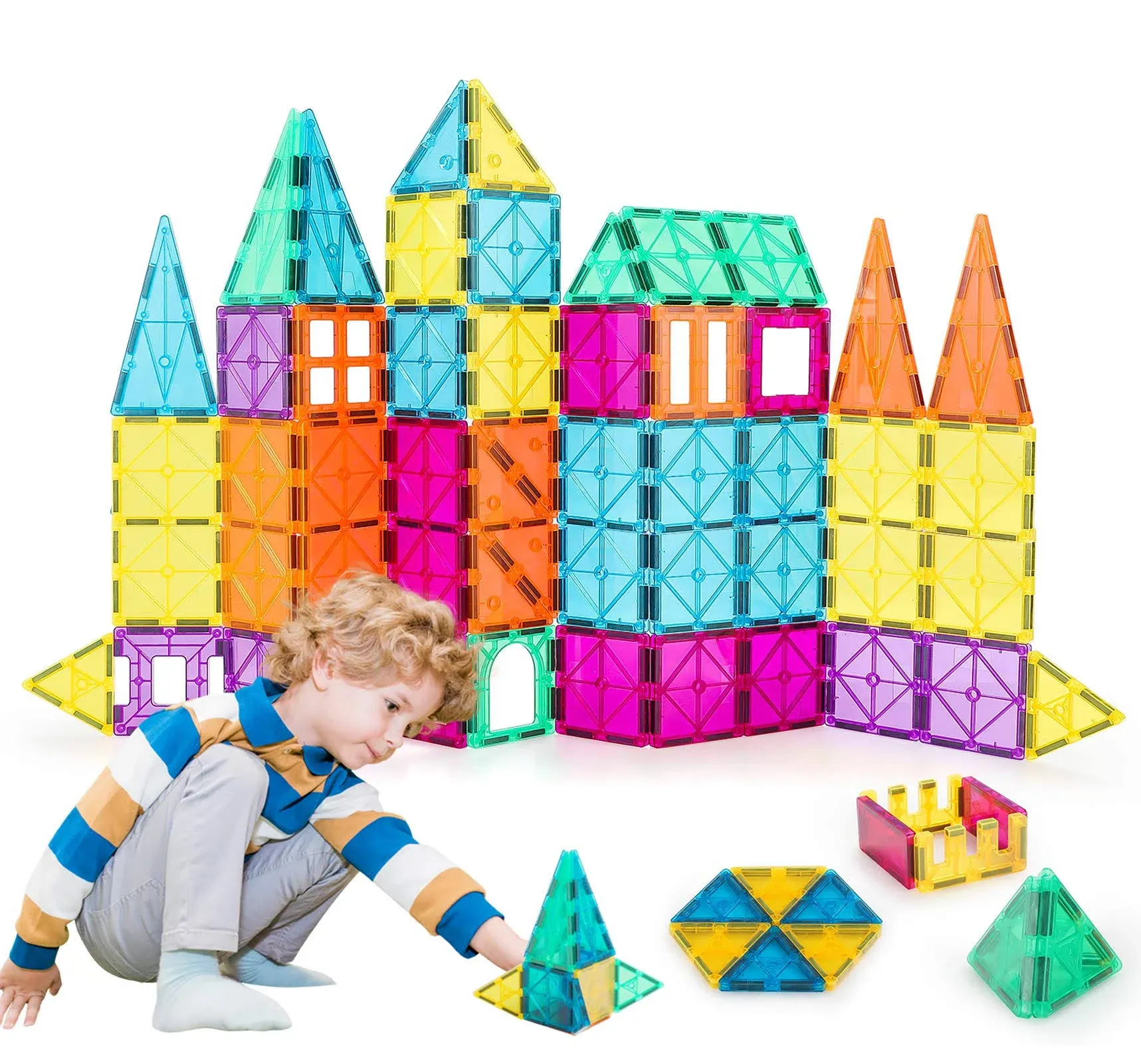 Neoformers Magnetic Building Tiles, 70 Pcs 3D Magnetic Building Blocks Set for Kids, Stem Educational Preschool Magnet Toys for Toddlers Boys Girls 3