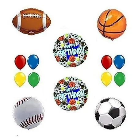 Happy Birthday 14 Piece Sport Theme Baseball Basketball Soccer Football Party Balloons Decoration Kit