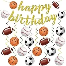 KORHONEN Sports Birthday Party Decorations, Sports Party Decorations Includes Happy Birthday Banner and Sports Hanging Swilrs