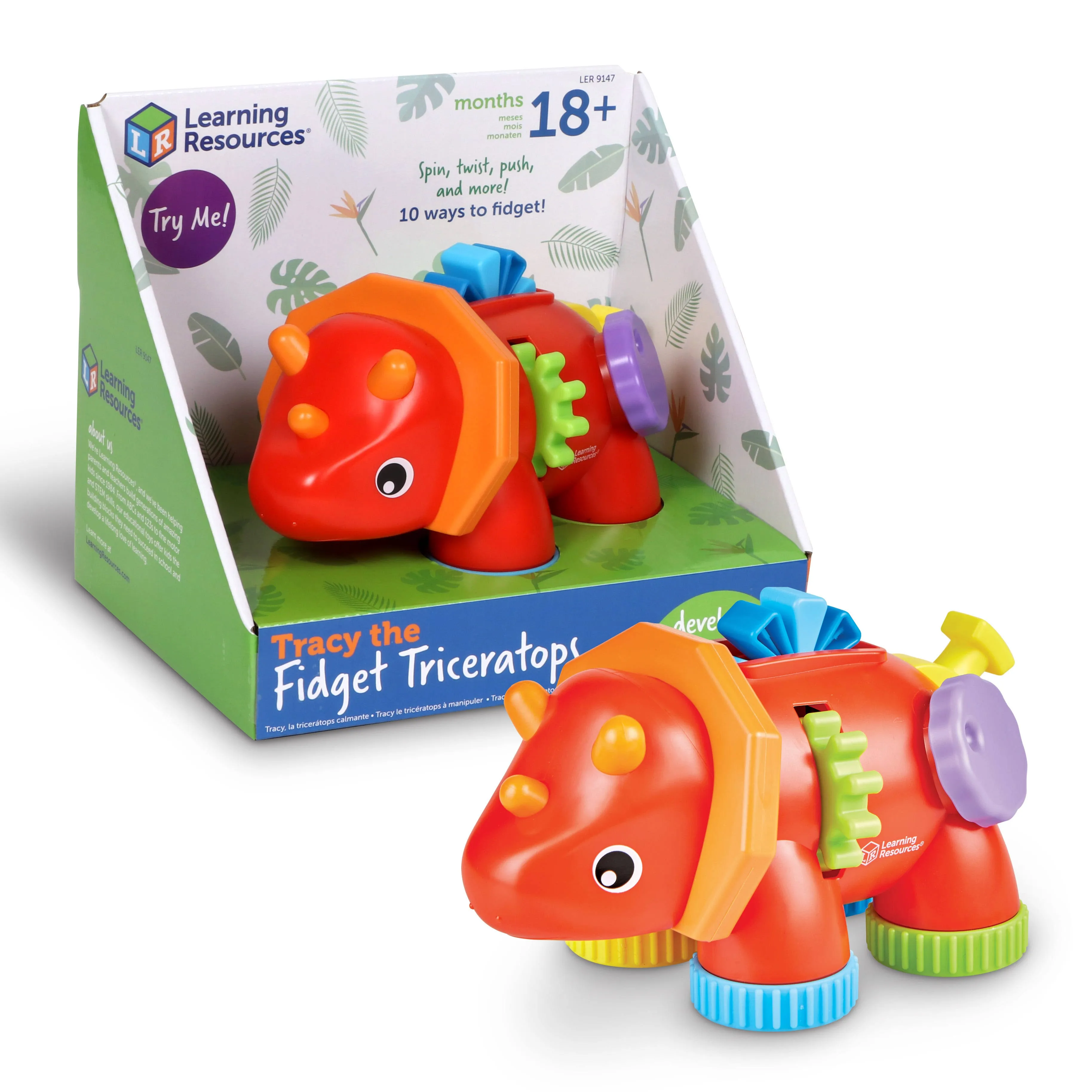 Learning Resources Tracy The Fidget Triceratops,1 Piece, Ages 18 Months+, Baby Toys,Sensory Toys for Toddlers, Fine Motor Toys,Montessori Toys