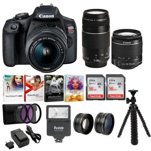 Canon T7 Eos Rebel DSLR Camera with EF-S 18-55mm and EF 75-300mm Lens and Bundle