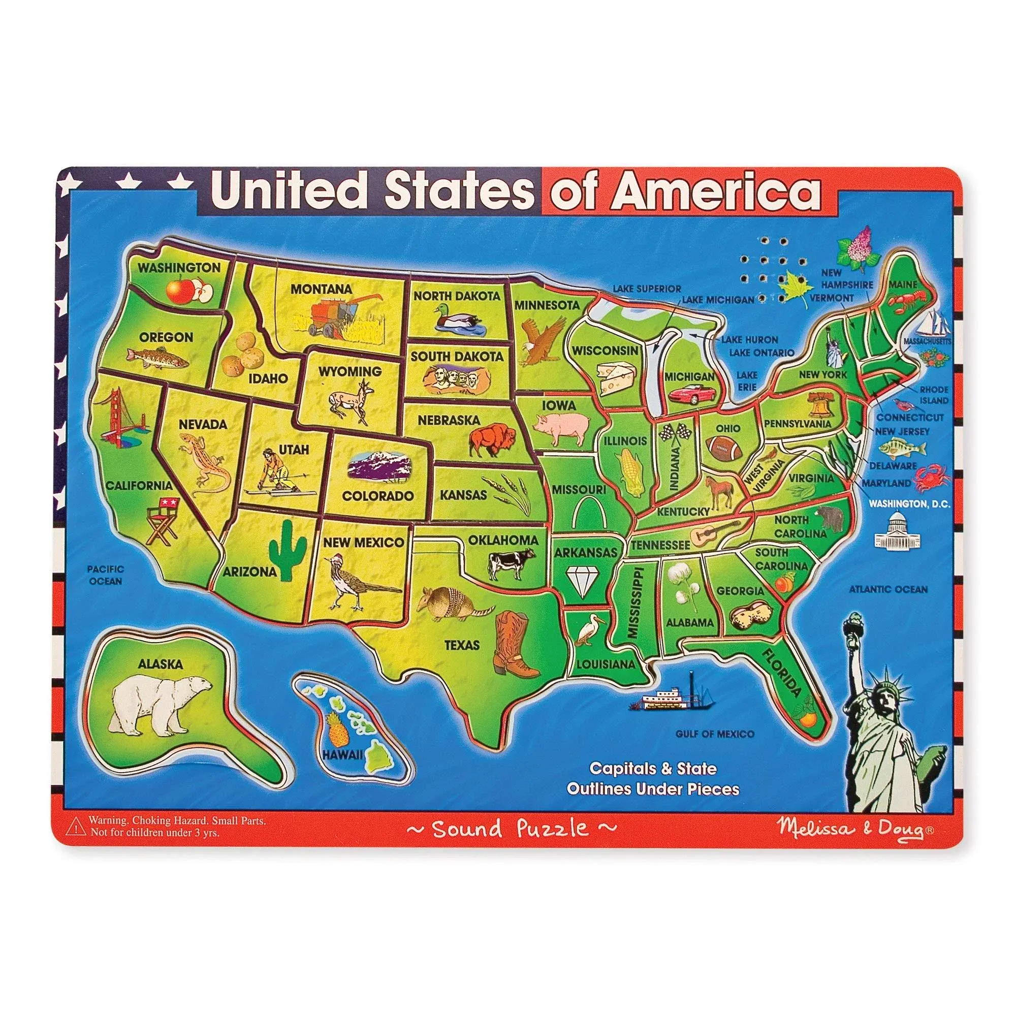 Melissa & Doug USA Map Sound Puzzle - Wooden Puzzle with Sound Effects (40 Pcs)