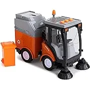 Street Sweeper Truck with Light & Sound Effects - Friction Powered Wheels, Removable Garbage Can & Rotating Brushes - Heavy Duty Plastic Cleaning Vehicle Toy for Kids & Children by Toy To Enjoy