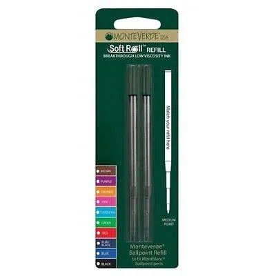 Monteverde USA Soft Roll Ballpoint Refill For Montblanc Pens - Black (2 Pack)