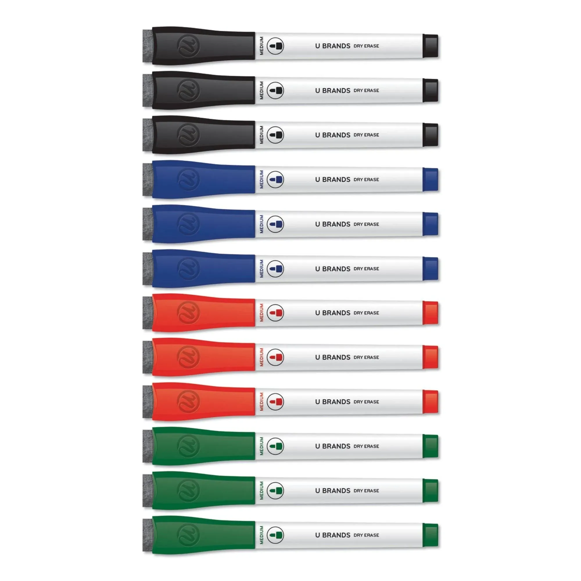 Medium Point Low-Odor Dry-Erase Markers with Erasers Medium Bullet Tip Assorted Colors 12/Pack 3980U0012