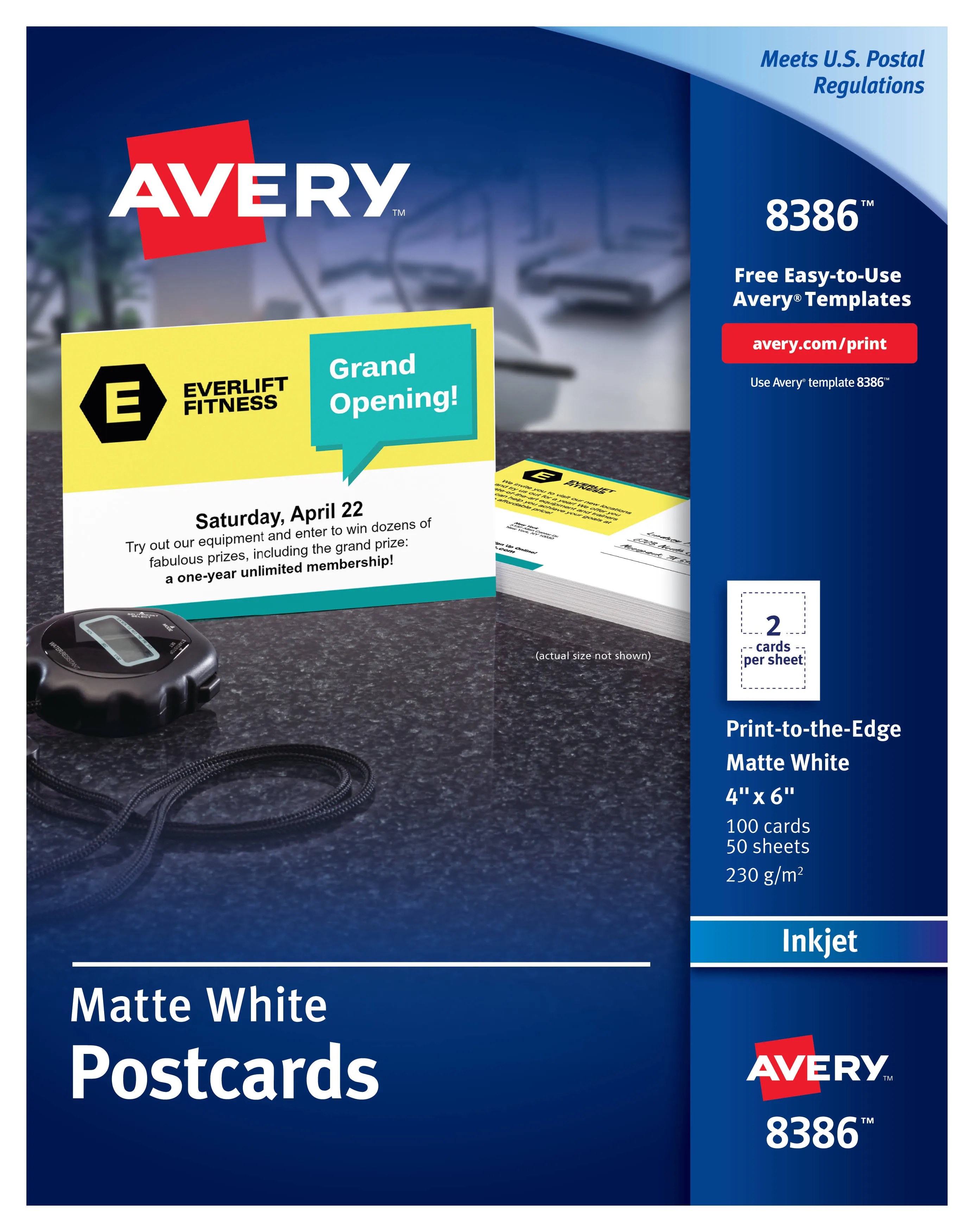 Avery Postcards Inkjet 4 x 6 2 Cards/Sheet White 100 Cards/Box