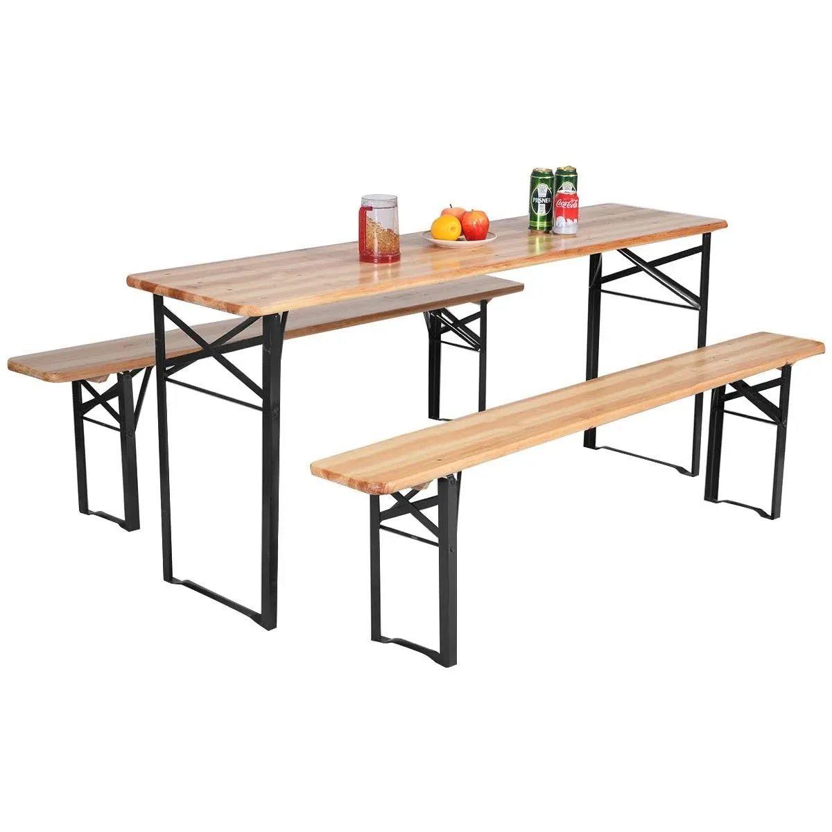 Folding 3-Piece Wooden Picnic Table and Bench Set