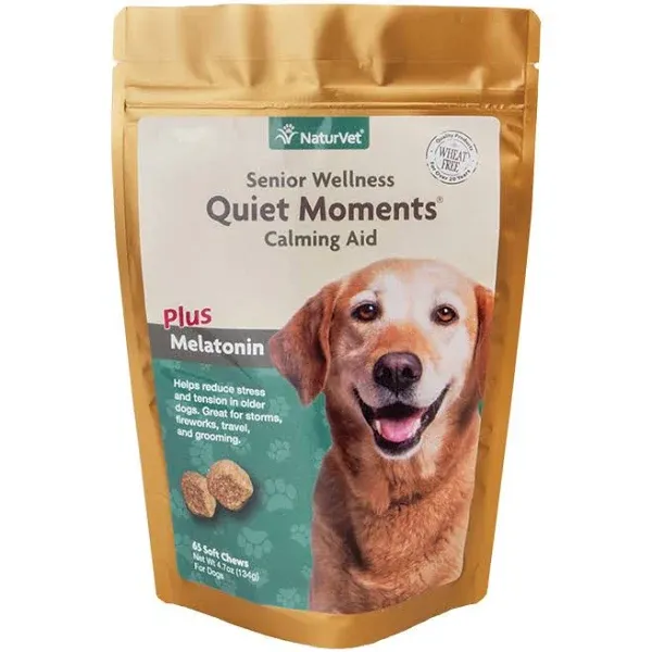 NaturVet Quiet Moments Calming Aid Dog Supplement – Helps Promote Relaxation, Reduce Stress, Storm Anxiety, Motion Sickness for Dogs – Tasty Pet Soft Chews with Melatonin – 65 Ct.