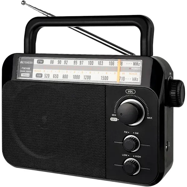 Retekess TR604 AM FM Radio Portable Transistor Analog Radio with 3.5mm Earphone Jack Battery Operated by 3 D Cell Batteries AC Power for Elders (Black)