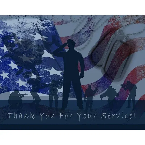 Thank You for Your Service Cards - USA - American Flag - Patriotic - Military - Blank on The Inside - Includes Cards and Envelopes - 5.5" x 4.25"