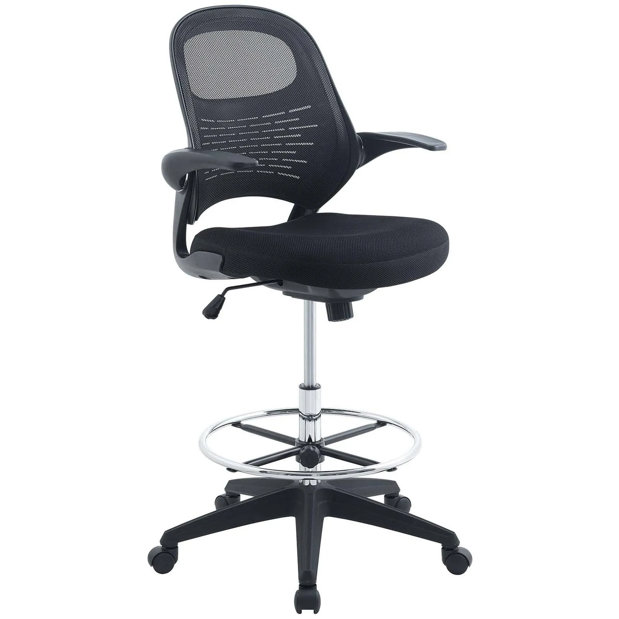 Modway Ergonomic Mesh Tall Drafting Chair With Adjustable Swivel Seat in Black