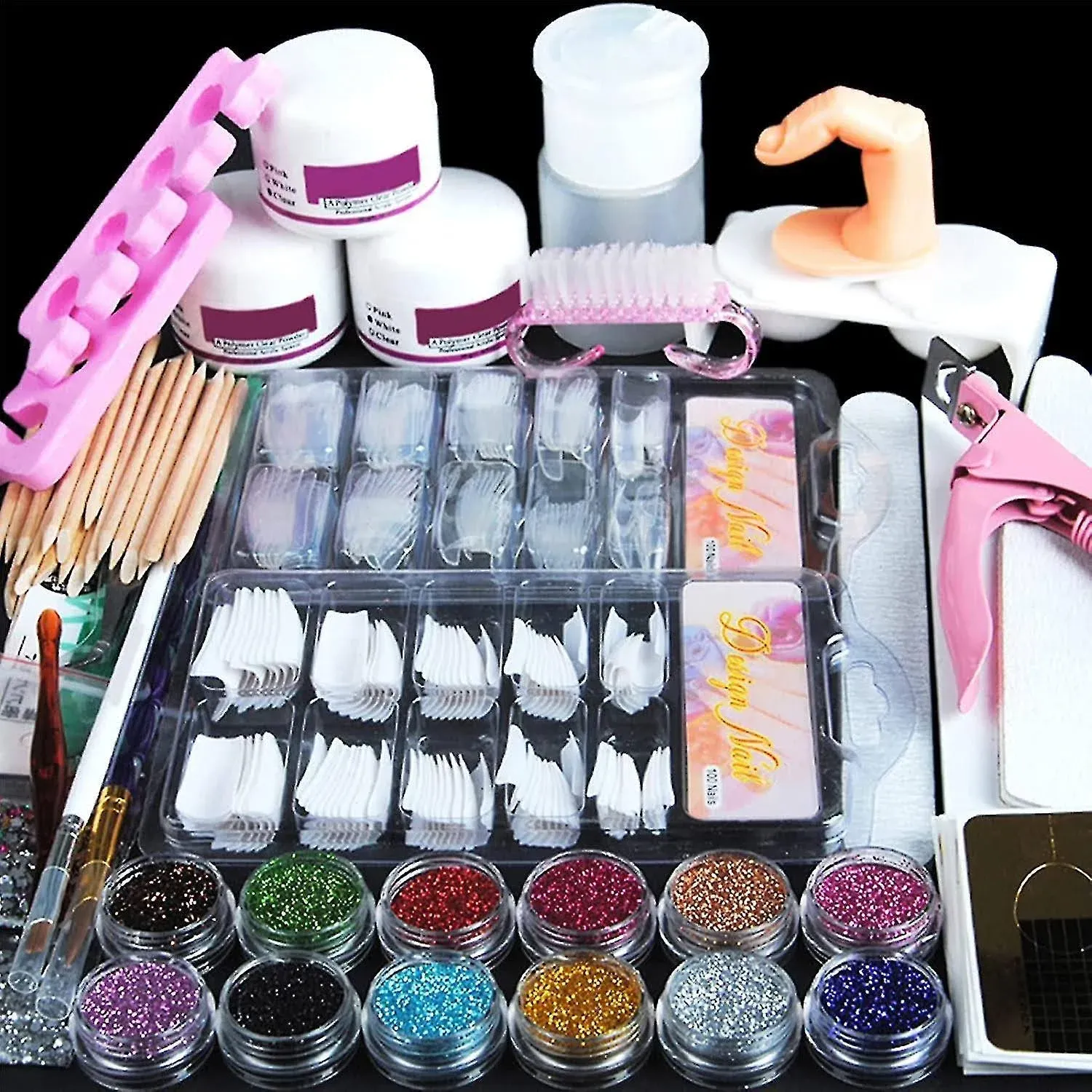 US Pro Acrylic Nail Art Tool Set Powder Nail Sticker DIY Kit Pump Nail Brush NKP