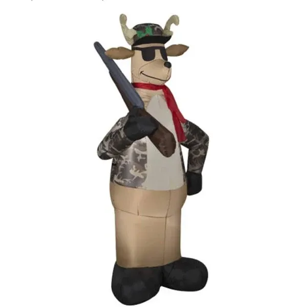 Christmas Inflatable 6' Camo Reindeer Hunter Holding Rifle by Gemmy