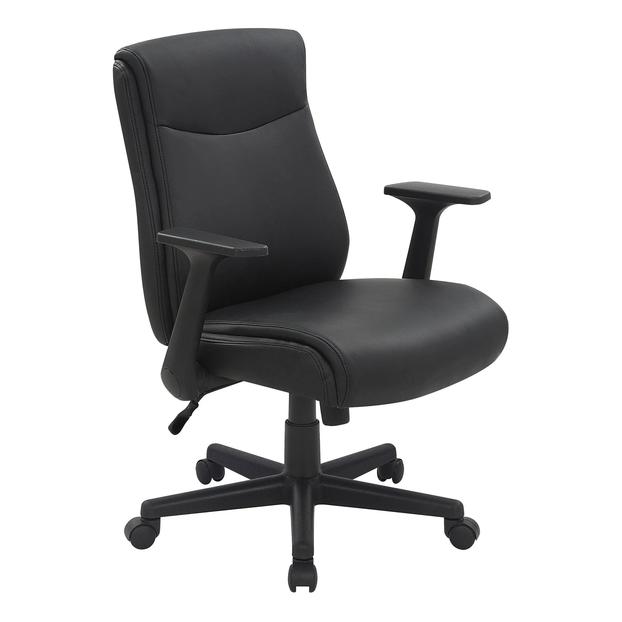 Office Star Mid-Back Managers Office Chair with Flip Up Arms in Black Faux Leather