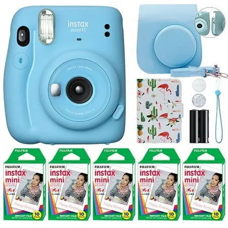 Fujifilm Instax Mini 11 Instant Camera (Sky Blue) with Case, 40 Fuji Films, Decoration Stickers, Frames, Photo Album and More Accessory Kit