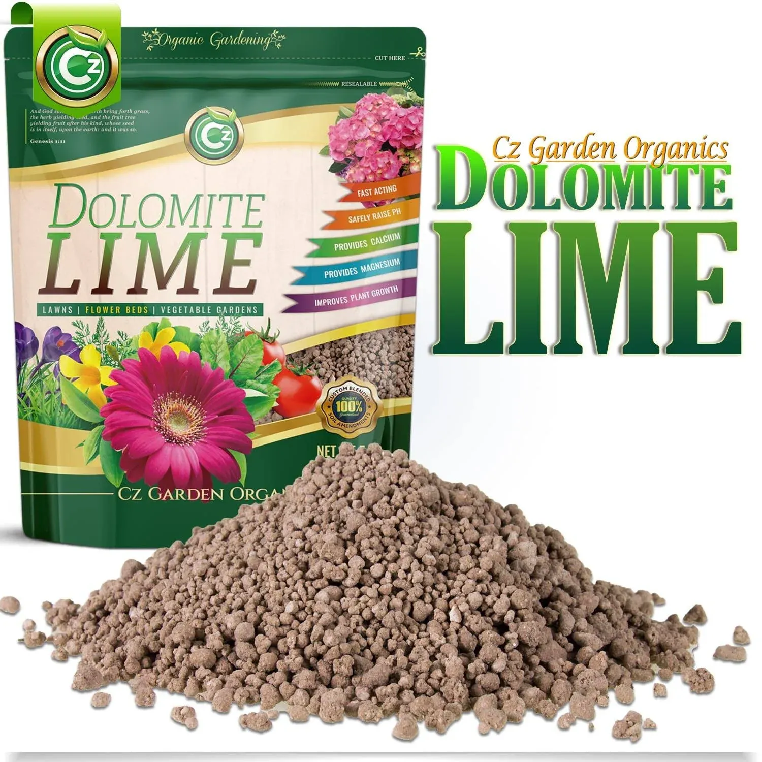 Organic Dolomite Lime - Made in USA - Garden Soil Amendment Fertilizer for Lawns