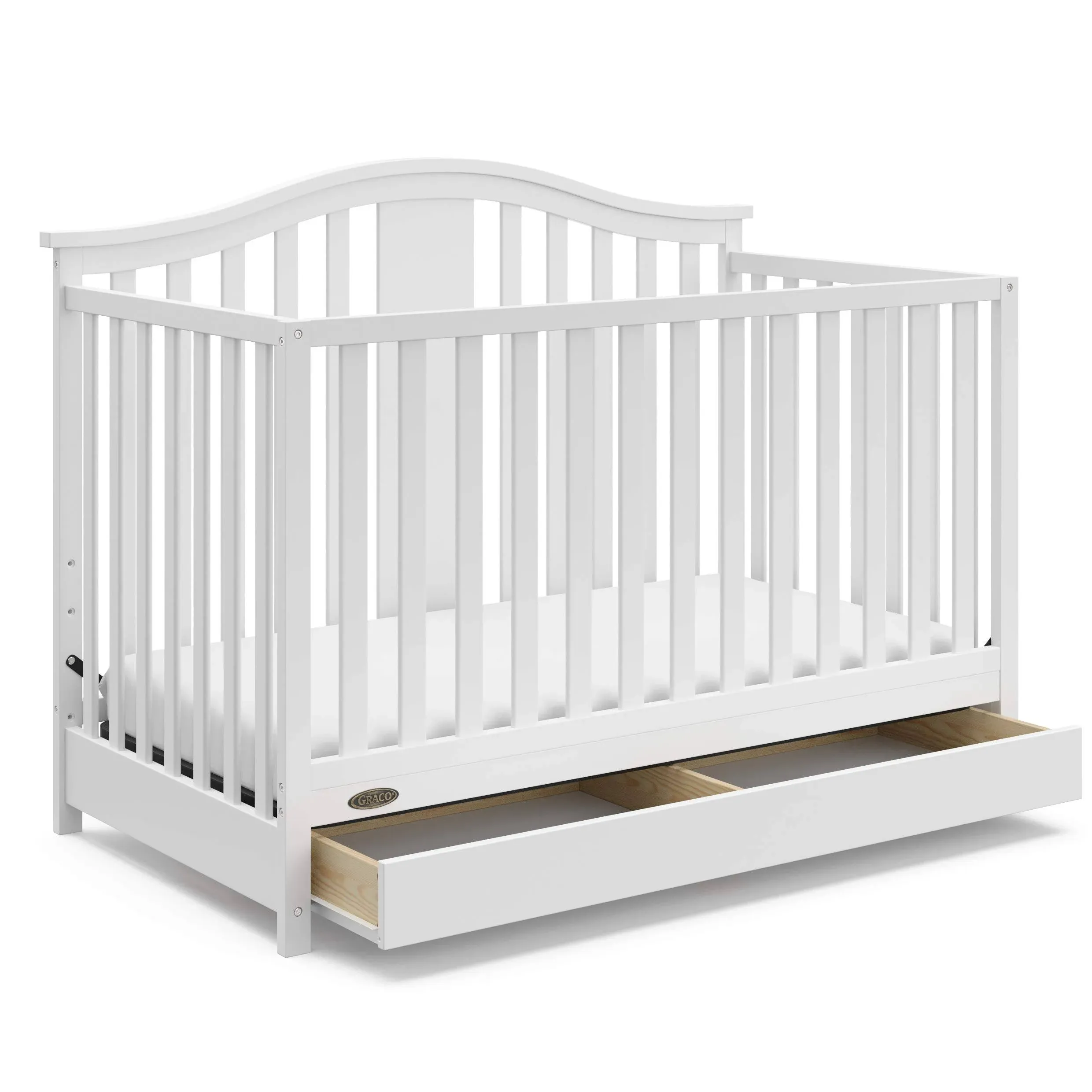 Graco Solano 4-in-1 Convertible Crib with Drawer (Pebble Gray) – GREENGUARD Gold Certified, Crib with Drawer Combo, Includes Full-Size Nursery Storage Drawer, Converts to Toddler Bed and Full-Size Bed