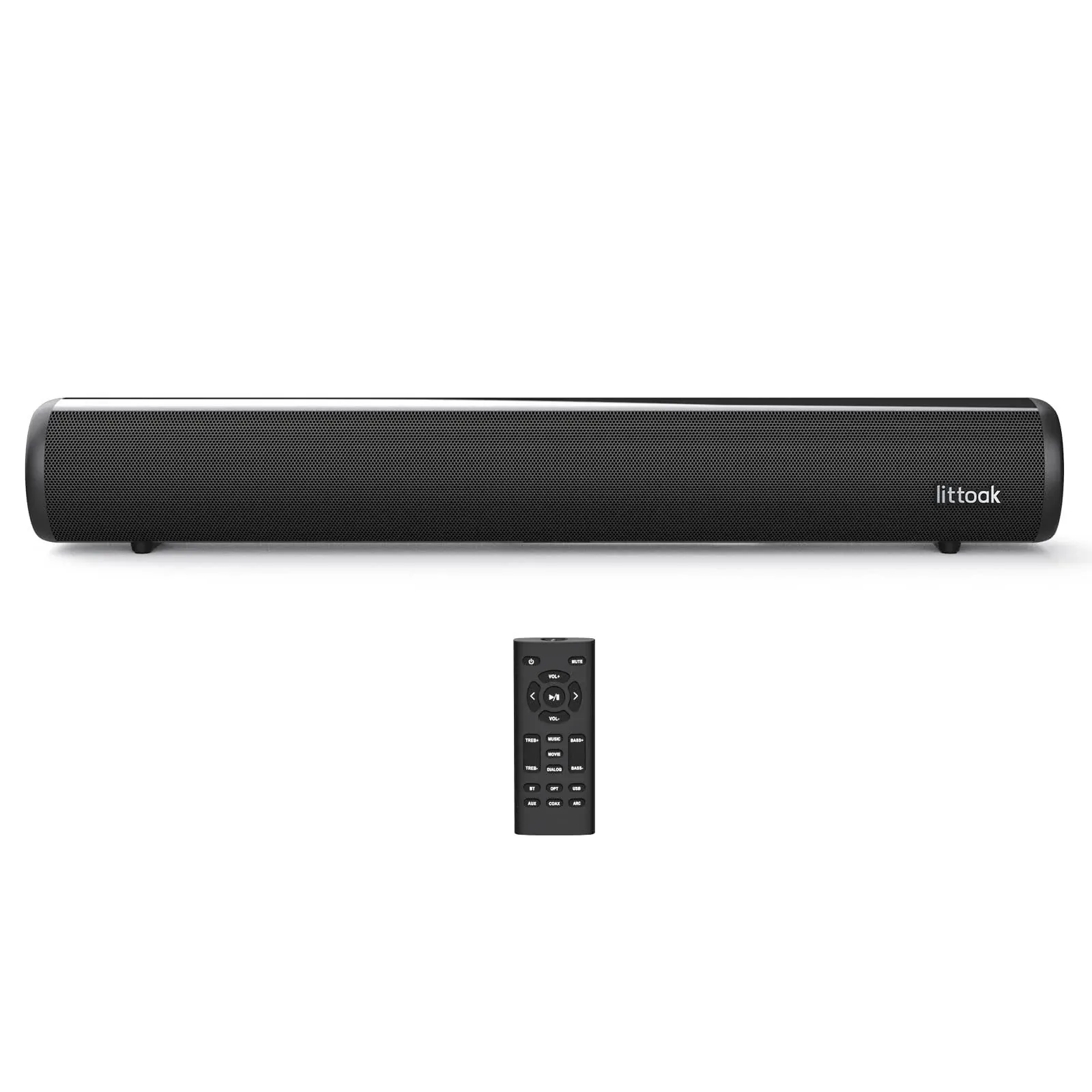 Littoak HDMI Sound Bar for TV, Bluetooth Small TV Soundbar Speaker, Optical/HDMI/Aux/Coax/USB/Bluetooth Connection for TV, PC, Projectors, Includes Remote Control, 16 inch