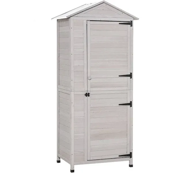 Outsunny Wooden Garden Cabinet 4-Tier Storage Shed Lockable Organizer w/ Foot Pad Handle