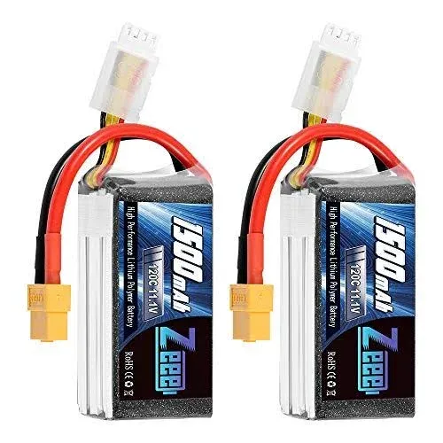 Zeee 3S Lipo Battery 1500mAh 11.1V 120C Graphene Battery with XT60 Plug for RC Car RC Models(2 Pack)