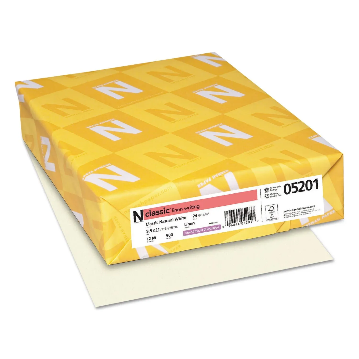 Neenah Paper Classic Linen Stationery, 24 lb, 8.5 x 11, Baronial Ivory, 500/Ream