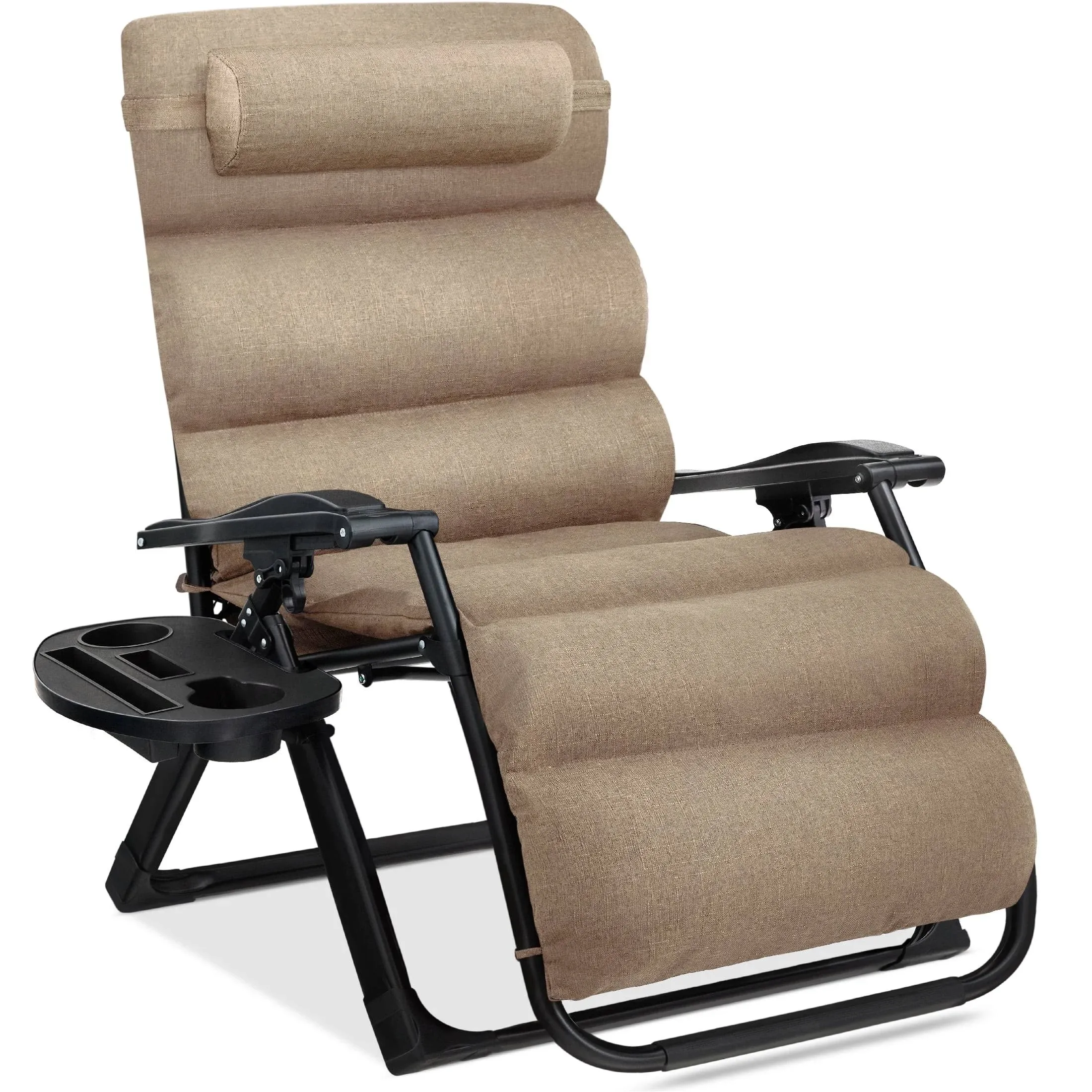 Best Choice Products Oversized Zero Gravity Chair, Folding Recliner w/ Removable Cushion, Side Tray - Wheat