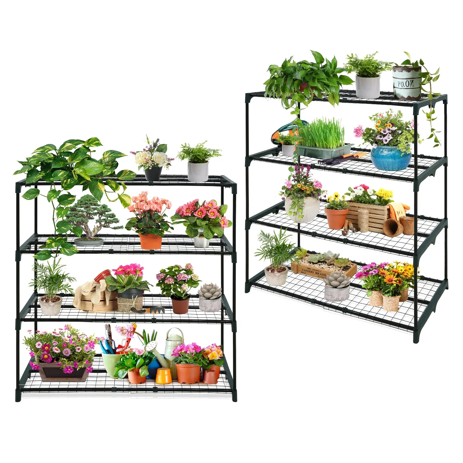 EAGLE PEAK Greenhouse Shelving Staging Double 4 Tier, Outdoor/Indoor Plant Shelves, 42"x17"x42", Green