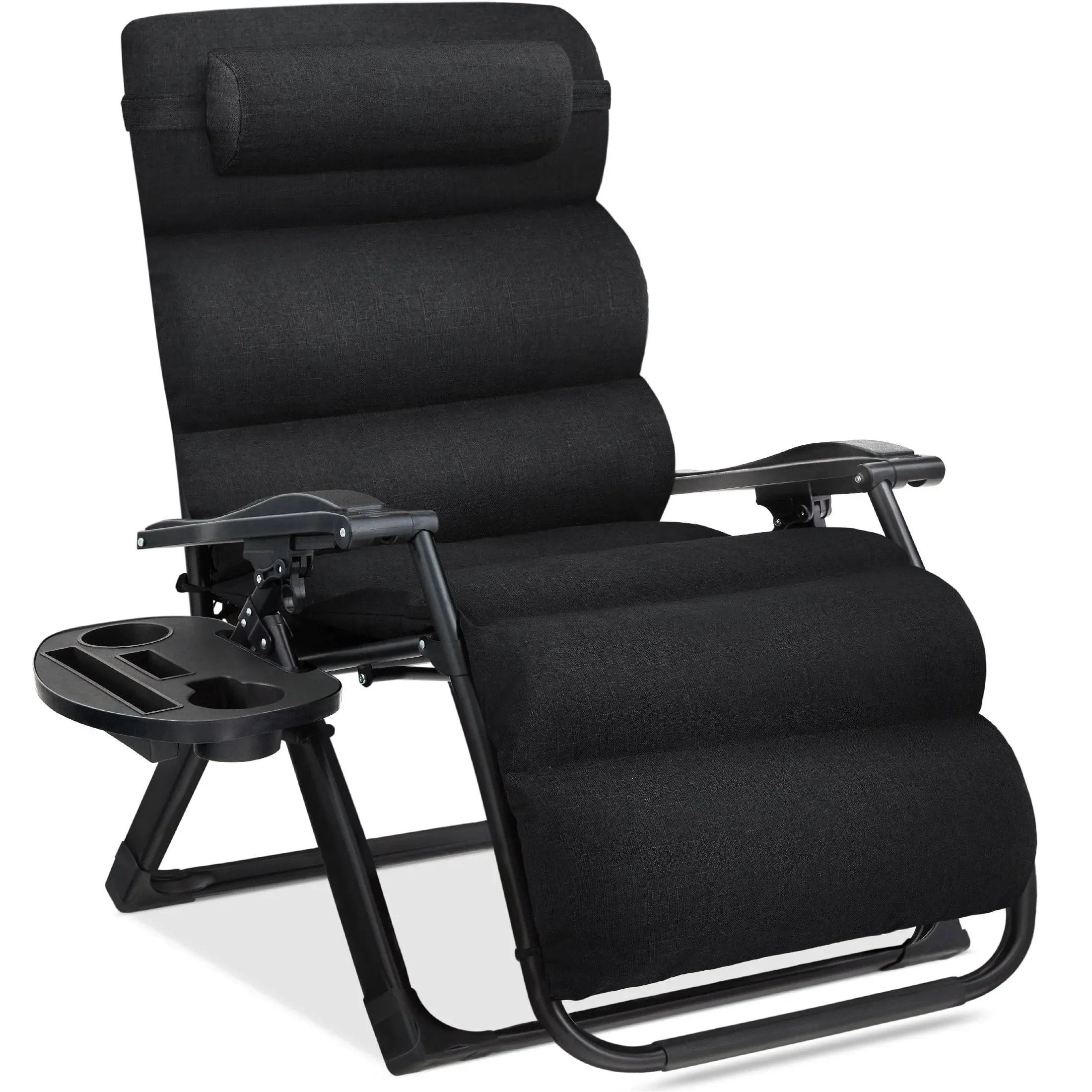 Best Choice Products Oversized Zero Gravity Chair, Folding Recliner w/ Removable Cushion, Side Tray - Onyx Black