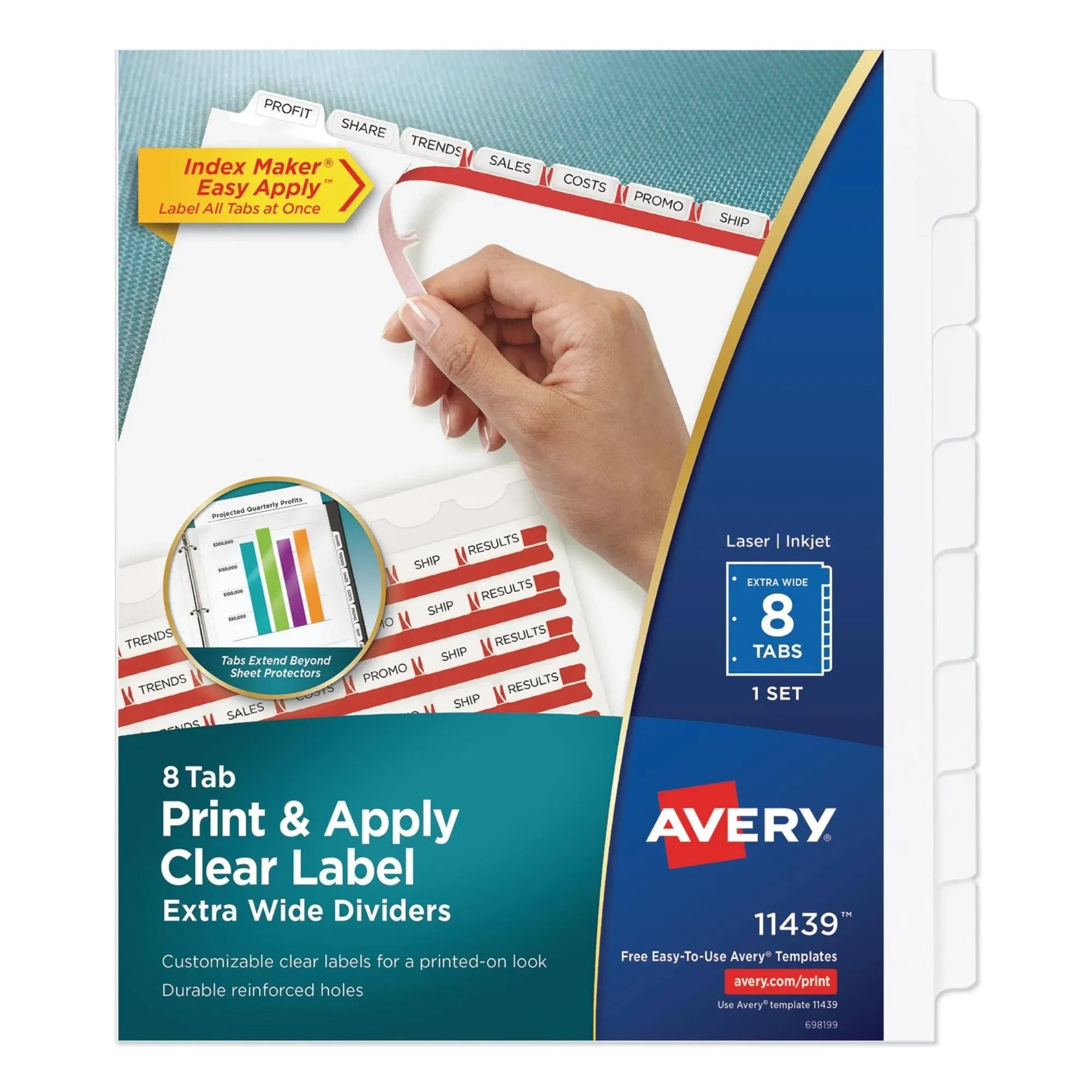 Avery® 11439 Index Maker 8-Tab Extra-Wide Dividers with Clear Label Strips