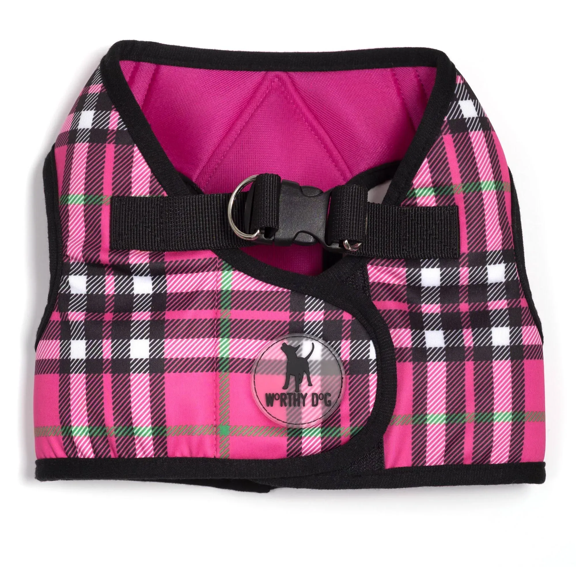 Worthy Dog Plaid Sidekick Harness Vest, Hot Pink