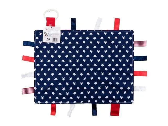 Baby Sensory, Security & Teething Closed Ribbon Tag Lovey Blanket with Minky Dot Fabric: 14x18 (American Flag)